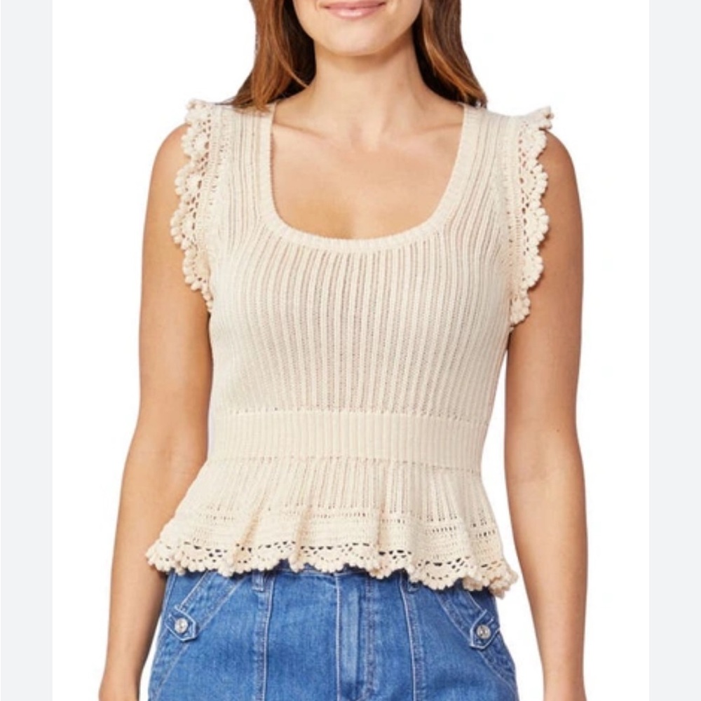 Paige Ammeline Frill-detail Sleeveless Cotton Top In Ecru med